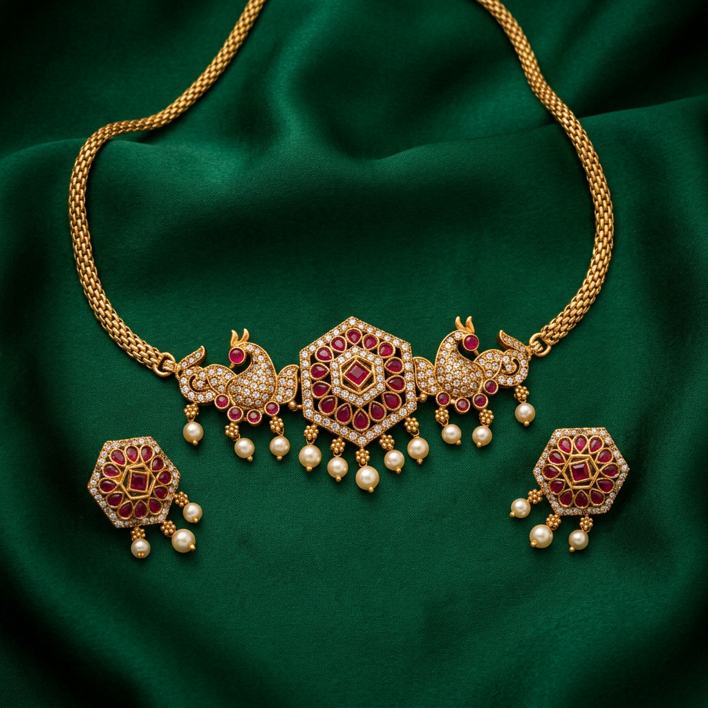 Rani Ruby Peacock Choker Set