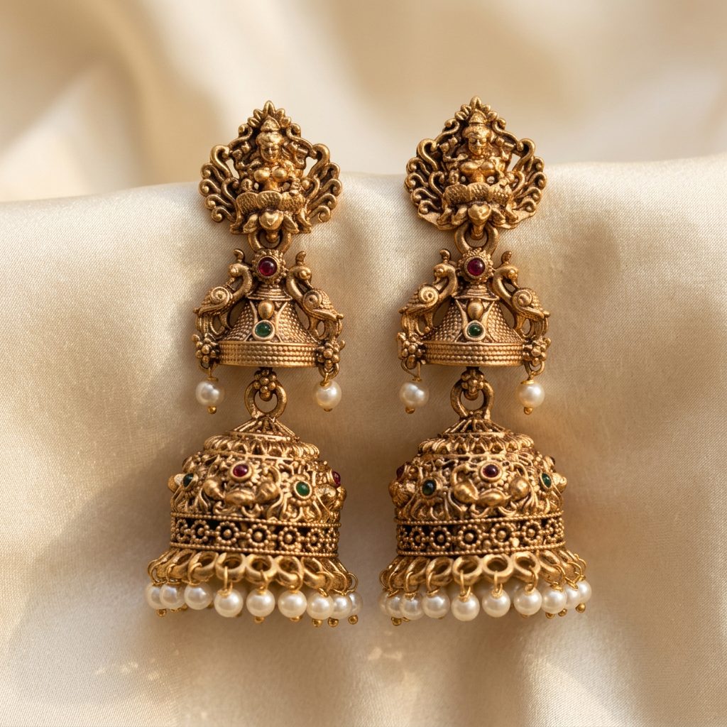 Lakshmi Double Jhumka Pearl Earrings