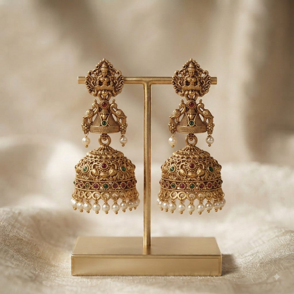 Lakshmi Double Jhumka Pearl Earrings — photo 2